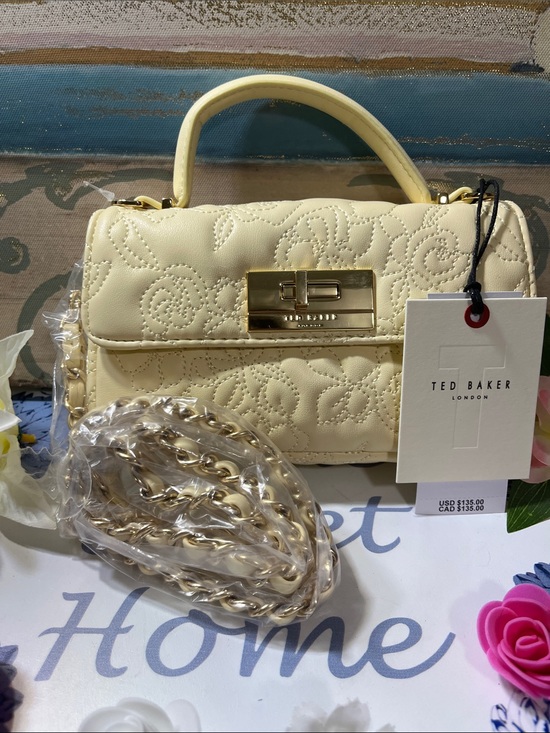 Ted Baker Handbags - Ted Baker Pale Cream Quilted Top-Handle Mini Bag with Chain Strap